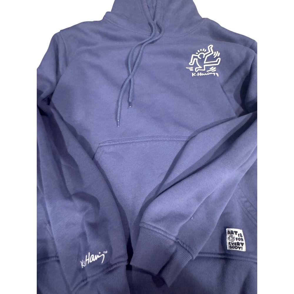 Keith Haring Art Is For Every Body Graphic Hoodie Blue Purple Mens Large